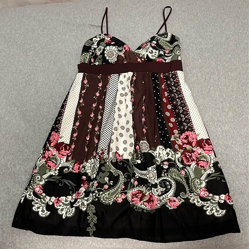 Y2K Babydoll Strap Cami Dress Medium Sundress Summer Skater Floral Moody